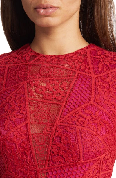 Tadashi Shoji Lace Handkerchief Midi Dress In Lava Red