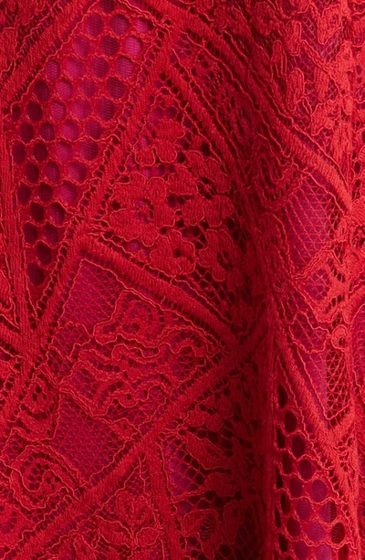 Tadashi Shoji Lace Handkerchief Midi Dress In Lava Red