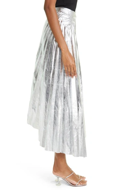 Shop A.l.c Tori Pleat Asymmetric Metallic Faux Leather Skirt In Silver