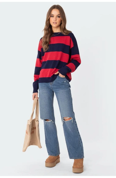 Edikted Logan Stripe Oversize Sweater In Red