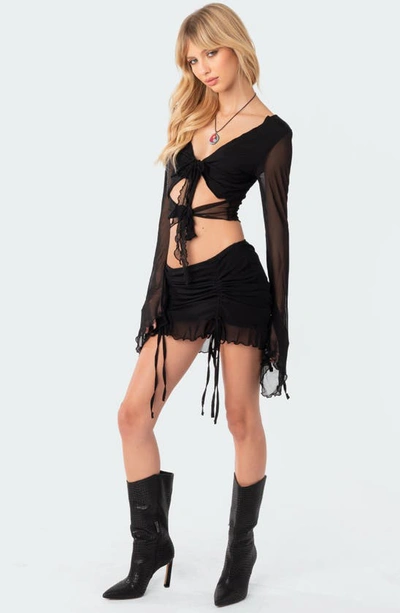 Edikted Indigo Ruched Mesh Miniskirt In Black