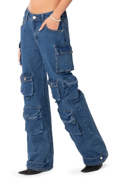 Edikted Oversize Boyfriend Cargo Jeans In Blue