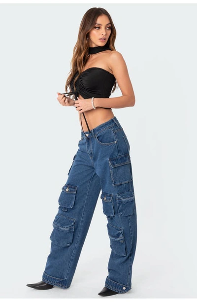 Edikted Oversize Boyfriend Cargo Jeans In Blue
