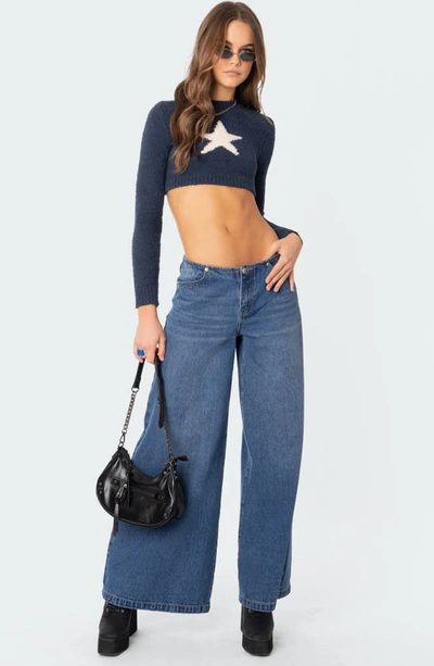 Shop Edikted Starry Supersoft Crop Sweater In Blue