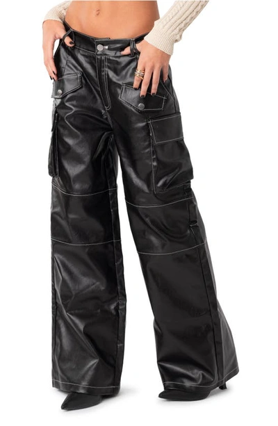 Edikted Faye Faux Leather Cargo Pants In Black