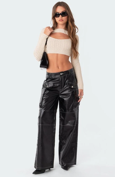 Edikted Faye Faux Leather Cargo Pants In Black