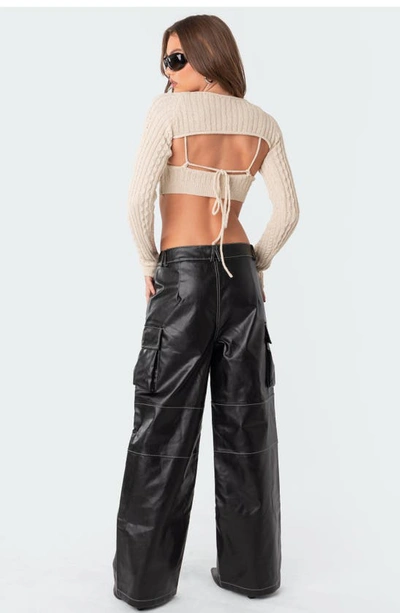 Shop Edikted Faye Faux Leather Cargo Pants In Black