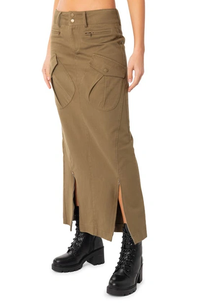Edikted Cierra Cargo Maxi Skirt In Olive