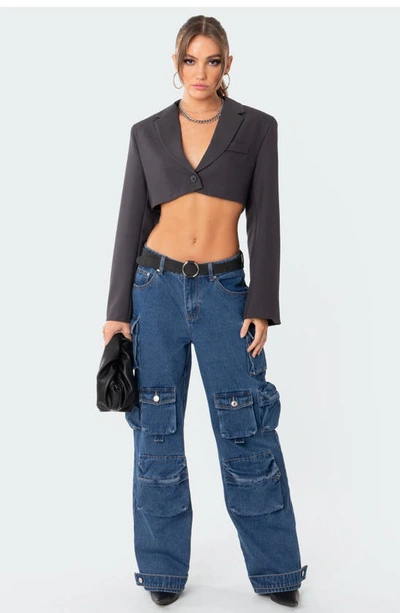 Edikted Amira Crop Blazer In Gray