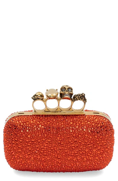 Shop Alexander Mcqueen Crystal Embellished Jeweled Clutch In Orange