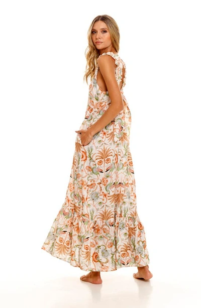 The Lazy Poet Mika Peach Jungle Linen Nightgown In Pink