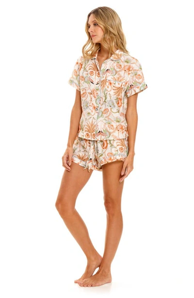 The Lazy Poet Nina Printed Short Linen Pajama Set In Pink