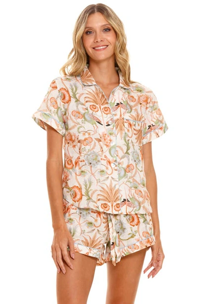 The Lazy Poet Nina Printed Short Linen Pajama Set In Pink