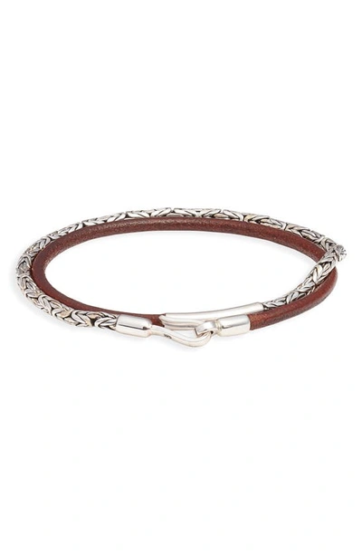 Shop Caputo & Co Leather & Sterling Silver Wrap Bracelet In Brown
