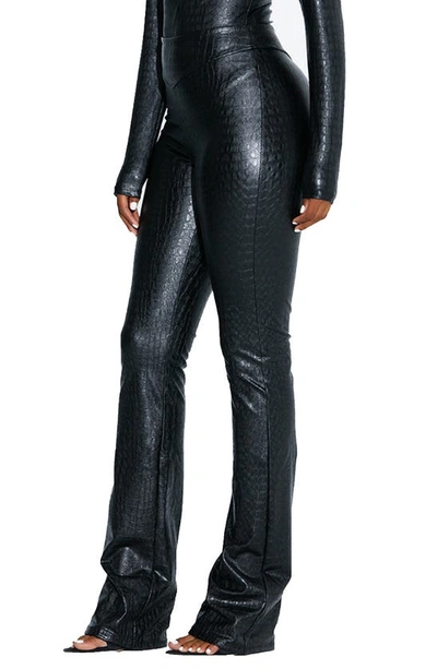 Naked Wardrobe Croc Embossed Faux Leather Bootcut Pants In Black