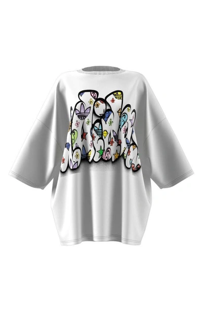 Shop Adidas Originals X Jeremy Scott Oversize Graffiti Logo T-shirt Dress In White