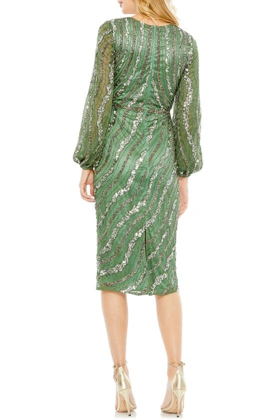 Shop Mac Duggal Sequin Stripe Long Sleeve Mesh Cocktail Dress In Sage