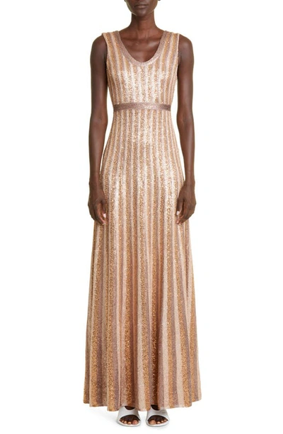 Shop St John Sequin Dégradé Stripe Sleeveless Gown In Gold Multi