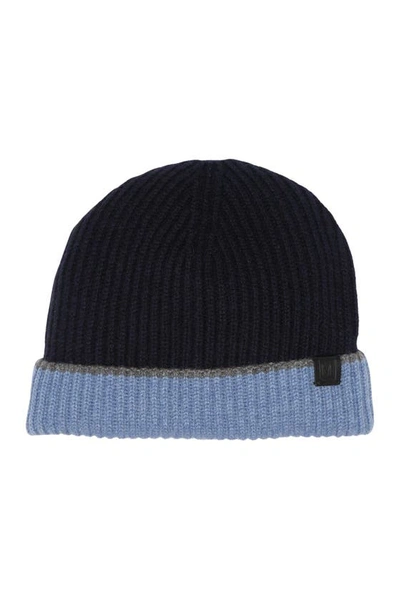 Bruno Magli Cashmere Colorblock Ribbed Knit Beanie In Navy Dark Navy
