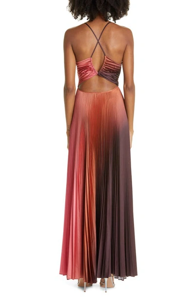Shop A.l.c Ariya Pleated Cutout Back Maxi Dress In Pink/chocolate