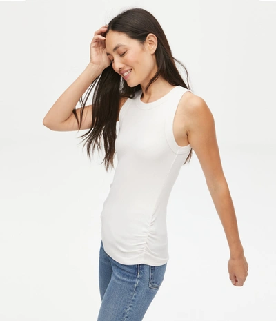 Shop Michael Stars Halley Ribbed Tank With Ruching In Chalk