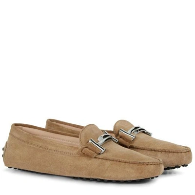 Shop Tod's Gommino Driving Shoes In Suede In Beige