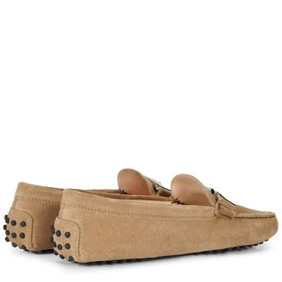 Shop Tod's Gommino Driving Shoes In Suede In Beige