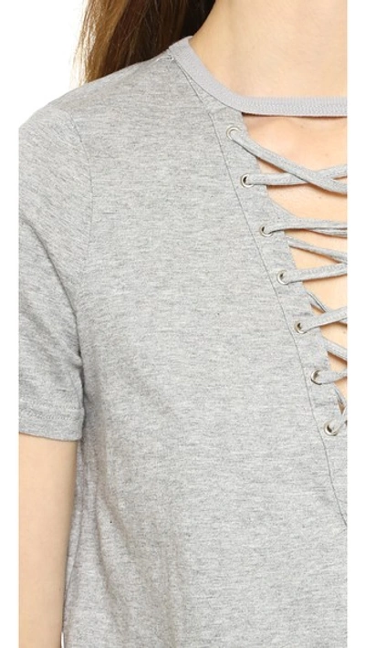Glamorous Lace Up Tee In Grey Marl