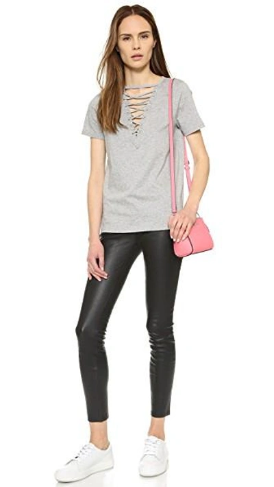 Shop Glamorous Lace Up Tee In Grey Marl