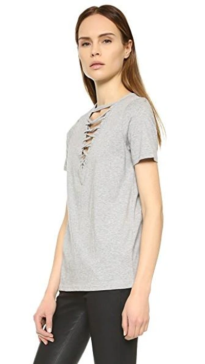 Shop Glamorous Lace Up Tee In Grey Marl