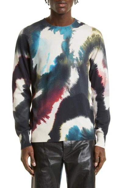 Shop Alexander Mcqueen Watercolor Graffiti Logo Print Sweater In Putty/ Multicolor