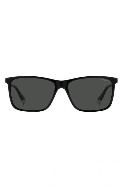Shop Polaroid Kids' 58mm Polarized Rectangular Sunglasses In Black/ Grey Polarized
