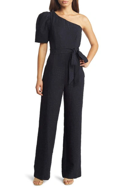 Shop Lilly Pulitzer Brialyn One-shoulder Jacquard Jumpsuit In Onyx Pineapple