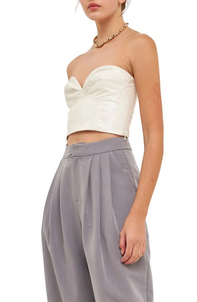 Grey Lab Strapless Faux Leather Bustier Crop Top In White