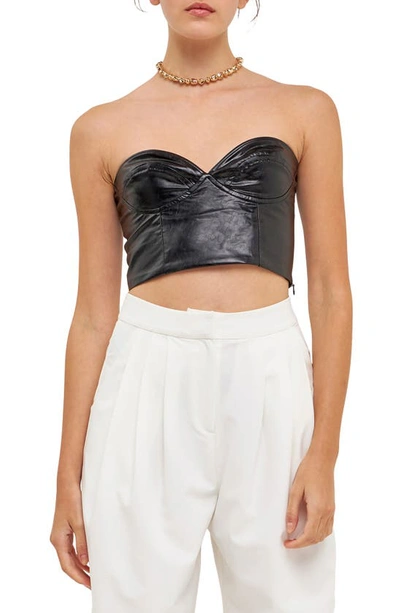 Grey Lab Strapless Faux Leather Bustier Crop Top In Black