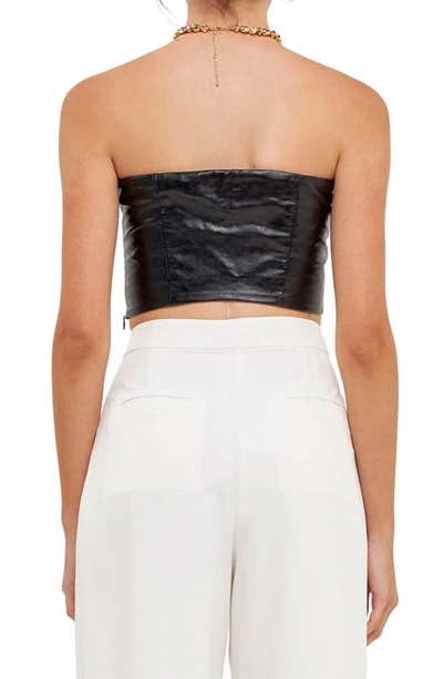 Grey Lab Strapless Faux Leather Bustier Crop Top In Black