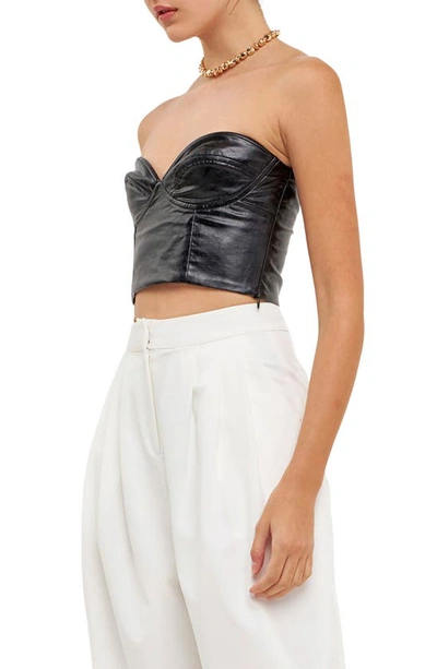 Grey Lab Strapless Faux Leather Bustier Crop Top In Black