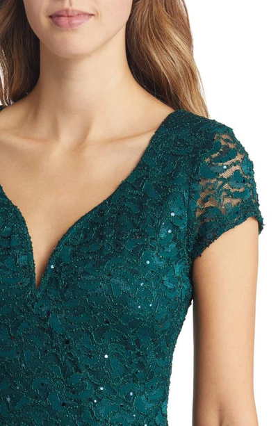 Shop Connected Apparel Sweetheart Neck Sequin Lace Cocktail Dress In Hunter