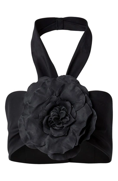 Carolina Herrera Flower Bandeau Halter Top In Black