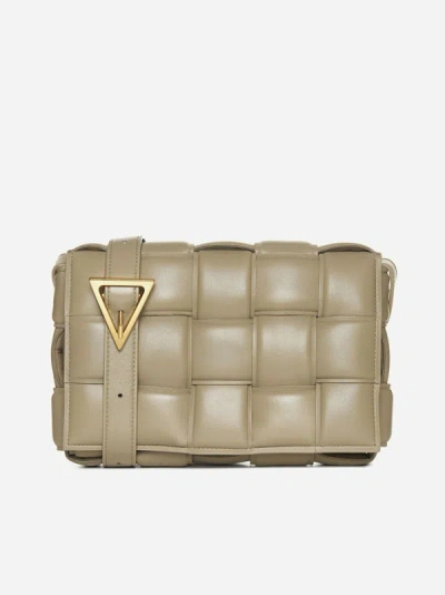 Shop Bottega Veneta Padded Cassette Intrecciato Leather Bag In Taupe,gold