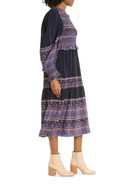 Shop Sea Adella Long Sleeve Silk Midi Dress In Iris