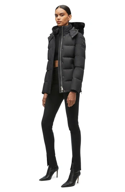 Shop Moose Knuckles Cloud 3q Down Jacket With Removable Genuine Shearling Trim In Black/ Black