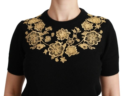 Shop Dolce & Gabbana Black Cashmere Gold Floral Sweater Women's Top