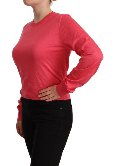 Shop Dolce & Gabbana Pink Silk Crewneck Pullover Top Women's Sweater