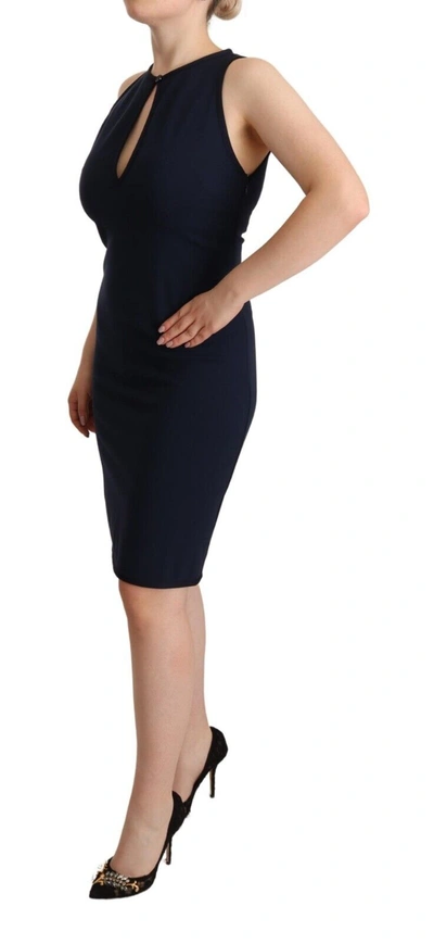Shop John Galliano Navy Blue Sleeveless Sheath Knee Length Women's Dress