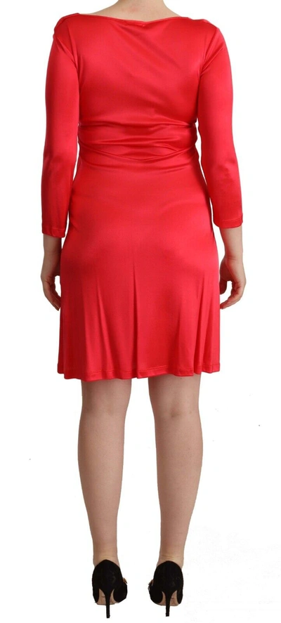 Shop John Galliano Red Viscose 3/4 Sleeves Deep Round Neck Sheath Women's Dress