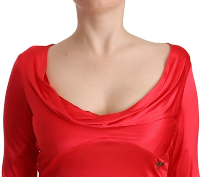Shop John Galliano Red Viscose 3/4 Sleeves Deep Round Neck Sheath Women's Dress