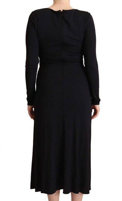Shop Pinko Black Nylon Stretch Long Sleeves Deep V-neck Maxi Women's Dress