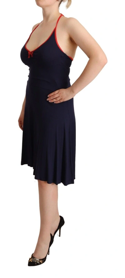 Shop Roccobarocco Navy Blue Sleeveless Halter Sheath Midi Women's Dress