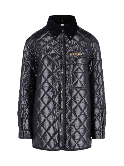 Shop Burberry Logo Quilted Jacket In Nero